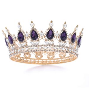 Foyte Baroque Queen Crown and Tiaras Sparkly Rhinestone Wedding Crown Bride Tiaras Princess Full Round Tiaras Headpieces for Women (Purple)