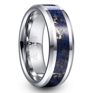 vakki 8mm lapis lazuli tungsten carbide ring beveled edges wedding band comfort fit size 9