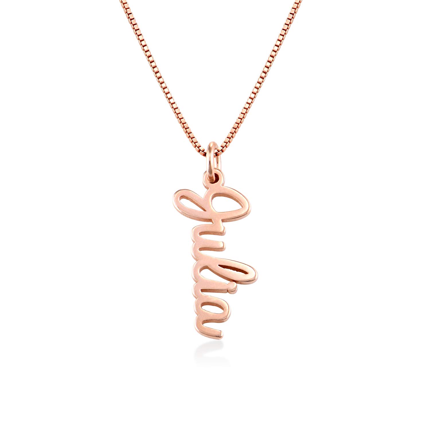 MYKA Personalized Vertical Name Necklace in Cursive in Sterling Silver 925 / Gold Plating - Classic Delicate Jewelry Gift for Her (18K Rose Gold Plated Silver 925)