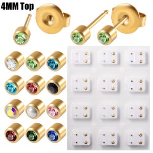 12Pairs Mixed Birthstone Colors Surgical Steel Gold Color Regular Size Ear piercing Earrings studs For Ear Stud Piercing Gun (12 Pairs Gold 4mm Top Size)