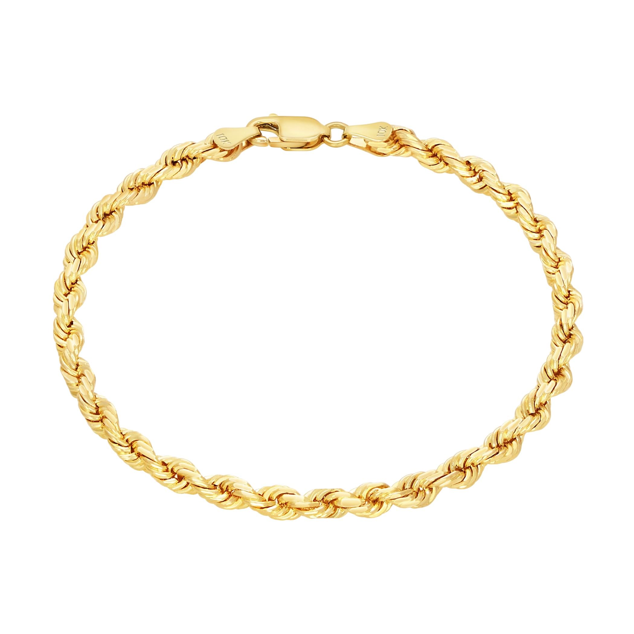 Nuragold 10k Yellow Gold 4mm Rope Chain Diamond Cut Bracelet or Anklet, Mens Womens Jewelry 7" 7.5" 8" 8.5" 9"