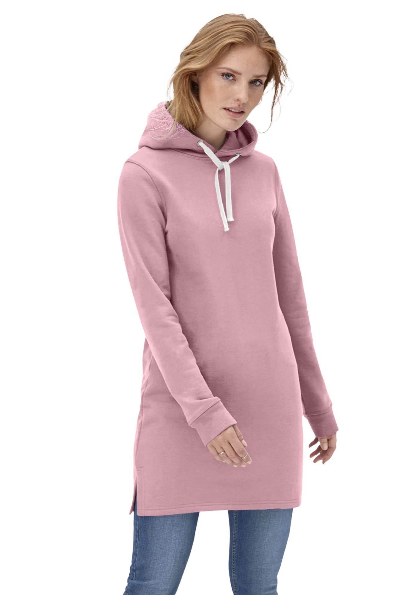 Ellos Women's Plus Size Hooded Sweatshirt Tunic - 22/24, Dusty Pink