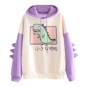 boxinay women's teen girls cute dinosaur long sleeve hoodies casual loose sweaters hooded sweatshirts pullover tops shirts purple