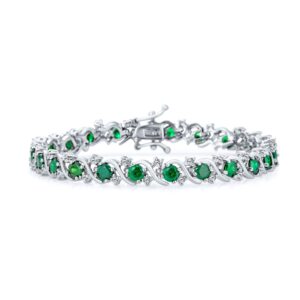 bling jewelry fancy prong set solitaire round cubic zirconia simulated emerald green aaa cz wave tennis bracelet for women prom bride silver plated 7 inch