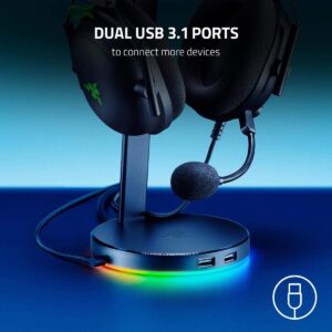 Razer Base Station V2 Chroma - Headset Stand W/USB Hub: Chroma RGB Lighting - 2X USB 3.1 Ports - Non-Slip Base - Designed for Gaming Headsets - Quartz Pink