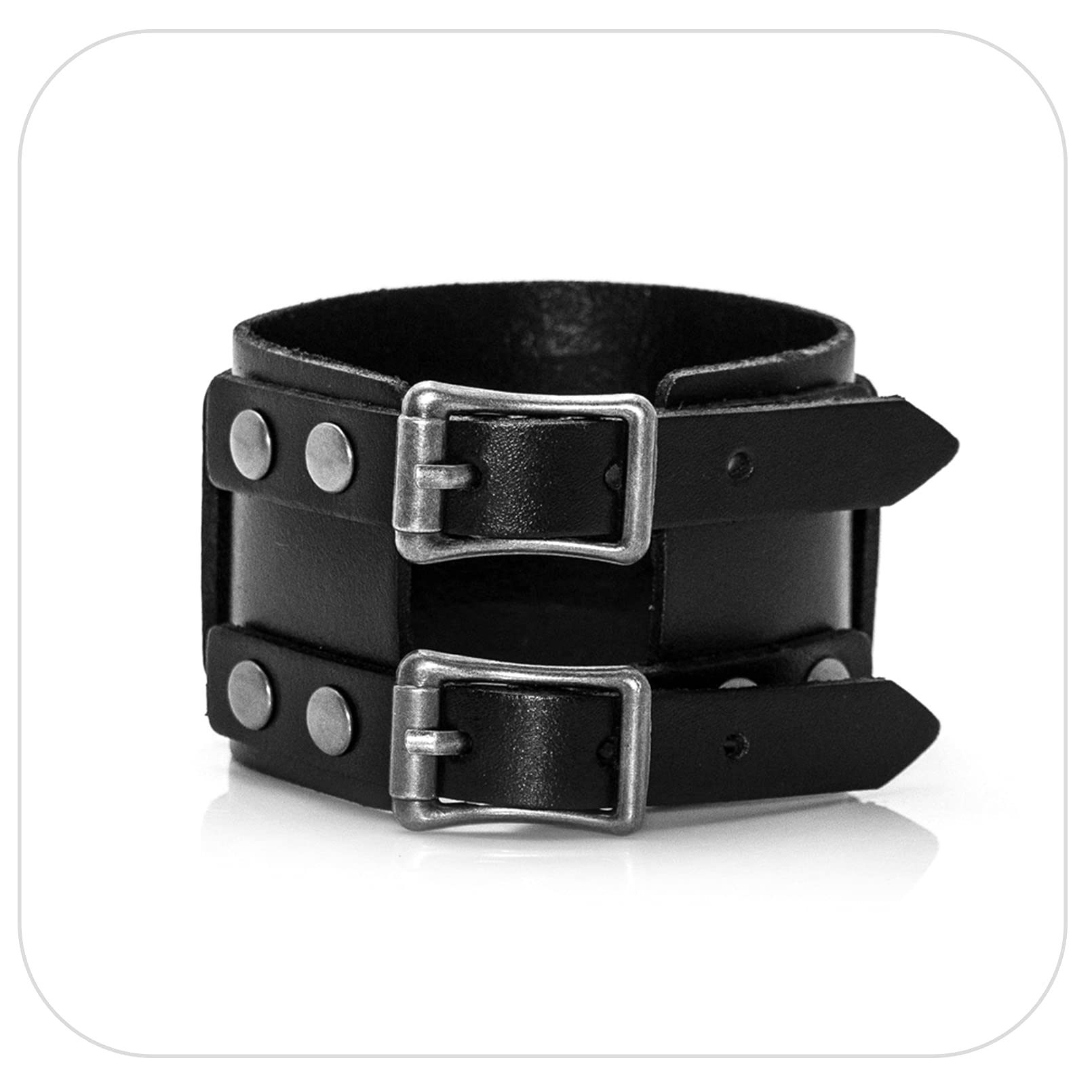 Nsitbbuery Hip Hop Jewelry Metal Cross Disc Belt Buckle Bracelet Wide Leather Wristband Bracelet(Black)