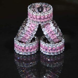 ATJMLADYJEWELRY US Size 6 7 8 Pink White Cubic Zirconia Cz Eternity Band Fashion Full Finger Ring For Women (8)