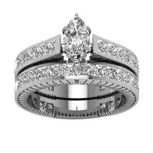 White Gold Filled Bridal Sets Marquise cut Cz Engagement Ring 2pcs Womens Wedding Ring Sets