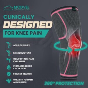 Modvel Knee Compression Sleeve for Knee Pain Relief & Knee Support - Pack of 2 Knee Sleeves for Women & Men, 1 Pair of Knee Brace for Running, Cycling, Workout, Sports, & Recovery - X-Large, Pink