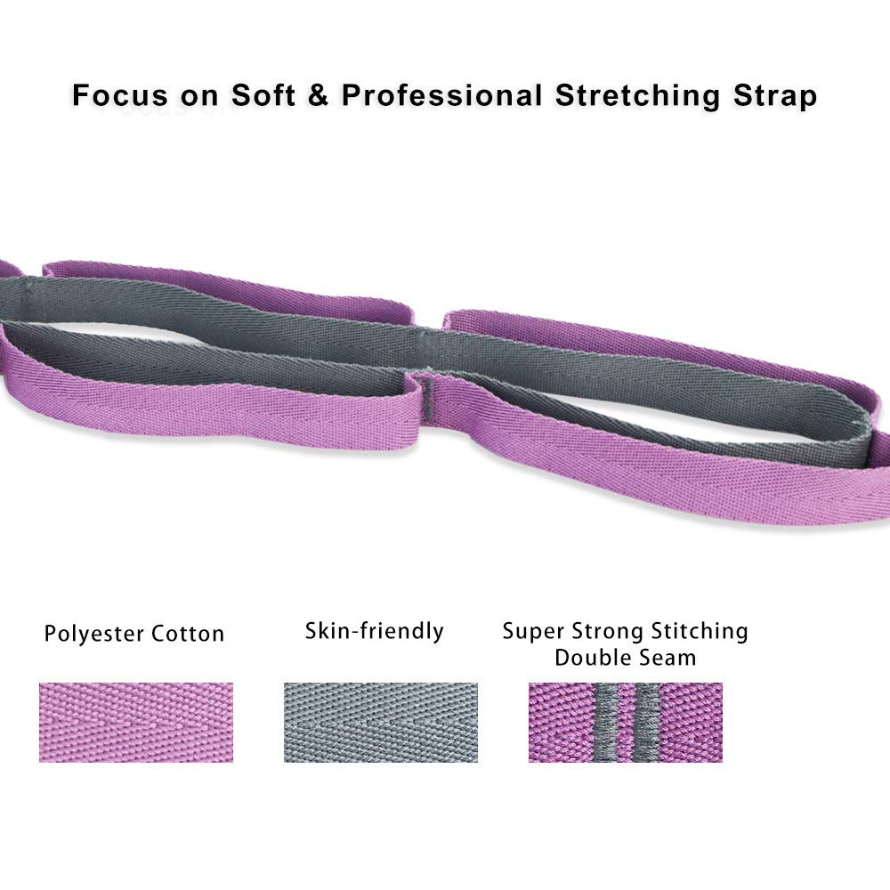 Premium Durable Cotton Stretch Strap with 10or12 Loops, Non-Elastic Yoga Strap for Stretching, Multi-Loop Fitness Stretch Band for Physical Therapy, Yoga, Pilates&Dance