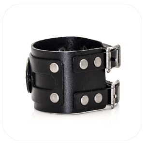 Nsitbbuery Hip Hop Jewelry Metal Cross Disc Belt Buckle Bracelet Wide Leather Wristband Bracelet(Black)