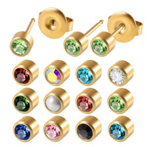 12pairs mixed birthstone colors surgical steel gold color regular size ear piercing earrings studs for ear stud piercing gun (12 pairs gold 4mm top size)