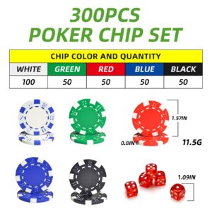 NOLIE Casino Poker Chip Set 300 PCS with Reinforced Aluminum Case for Gambling(11.5 Gram)