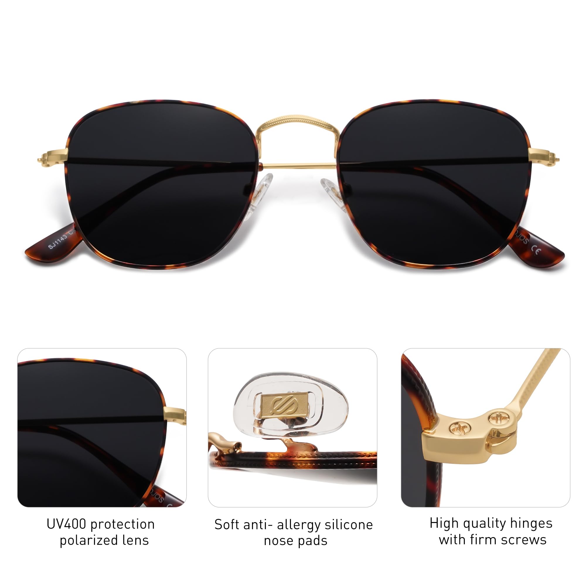 SOJOS Small Square Polarized Sunglasses for Women Men Classic Vintage Retro Style SJ1143 with Gold Demi/Grey