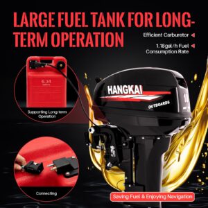 18HP Outboard Motor, 246CC 2 Stroke Heavy Duty Outboard Motor Fishing Boat Engine with Water Cooling System (2-Stroke 18HP)