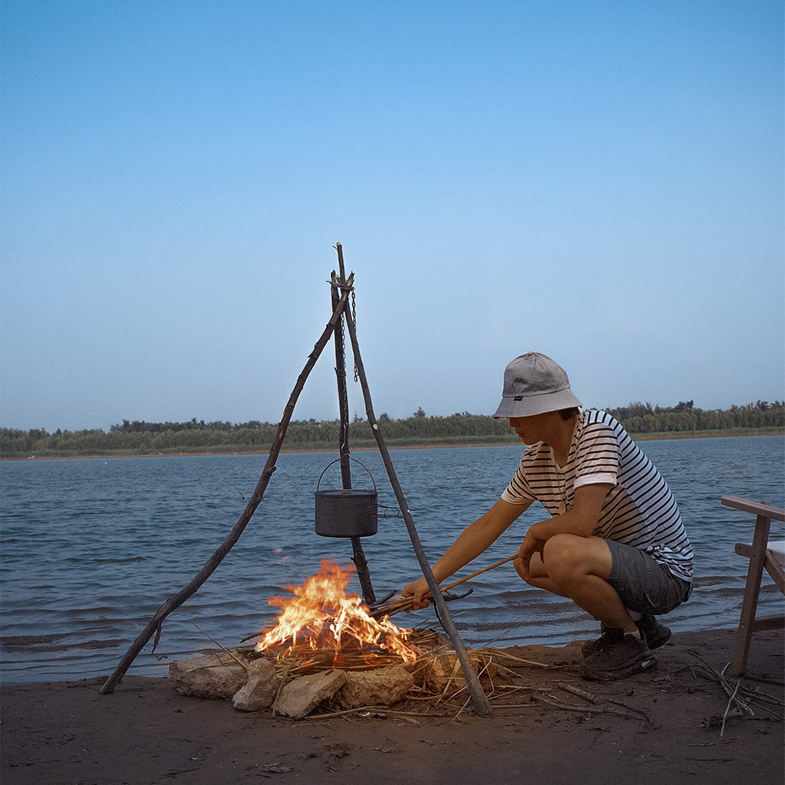 XERGUR Camping Tripod board - Turn Branches into Campfire Tripod, Stainless Steel Campfire Support Plate with Adjustable Chain for Hanging Cookware - Perfect Camping Accessories for Outdoor Cooking