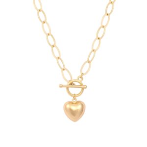 CANEVINKA 18K Gold Plated Love Heart Pendant Necklace for Women Dainty Oval Link Chain Layered Long Necklaces Toggle Lock Handmade Statement Jewelry 20”