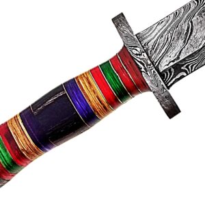 Damascus Steel Hunting Knife - Fixed Blade Knives with Sheath - Firm Grip Handle Made of Rose Wood (MD)