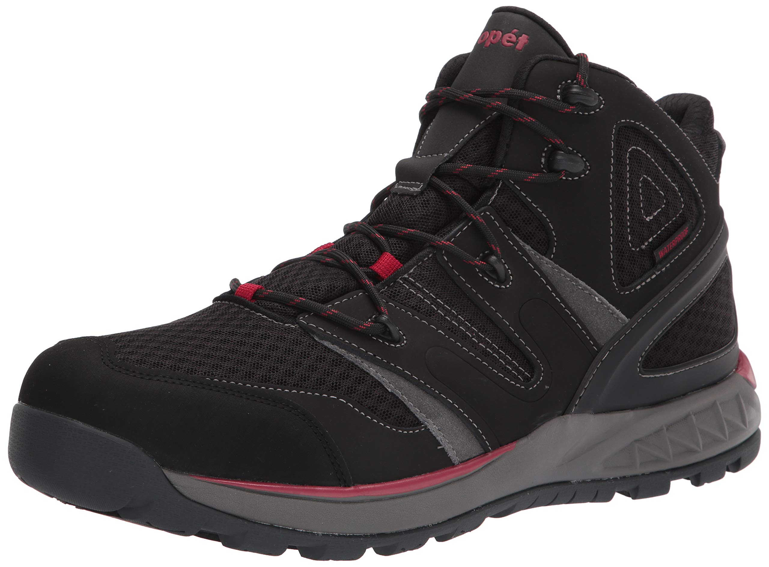 Propét Men's Veymont Waterproof Hiking Boots, Black/Red, 10.5 XX-Wide US