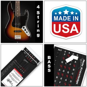 Bass Guitar Fretboard Note Map Decals/Stickers 2-Pack for Learning and Practicing Notes on Bass Guitar