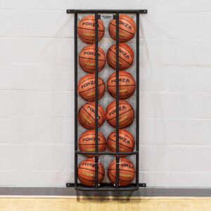 forza wall mounted sports ball holder | mounted holder on wall for balls | basketball & soccer ball garage storage | storage rack for basketball | vertical storage (12 ball capacity)