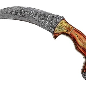 Damascus Steel Hunting Knife - Fixed Blade Knives with Sheath - Firm Grip Handle