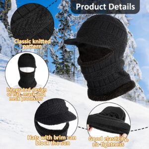 Balaclava Face Mask - 2pcs Knit Winter Hats for Women Men Adult, Cold Weather Ski Beanie Neck Gaiter Ears Cover for Outdoors Running Snowboarding, Thermal Ninja Caps Grey Black