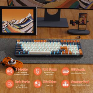 RK ROYAL KLUDGE RK100 Wireless Mechanical Keyboard RGB Backlit Bluetooth5.1/2.4G/Wired 96% Full Size 100-Key Hot Swappable Gaming Keyboard Brown Switch Carbon