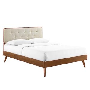 modway mod-6648-wal-bei bridgette twin wood platform bed with splayed legs, walnut beige