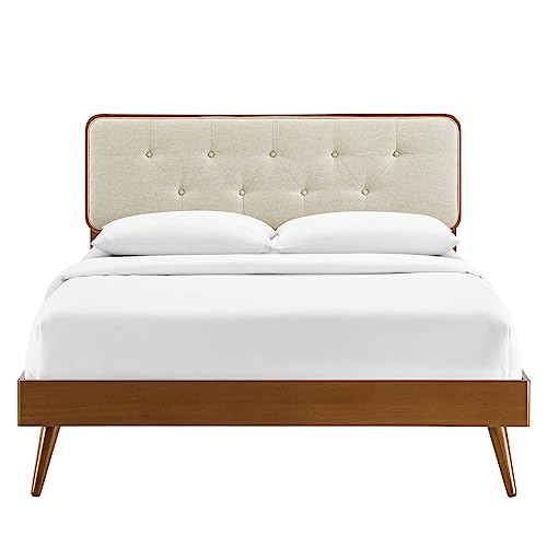 Modway MOD-6648-WAL-BEI Bridgette Twin Wood Platform Bed with Splayed Legs, Walnut Beige