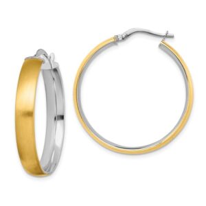 14k Two Tone Gold White Large 5mm and Satin Hoop Earrings Fine Jewelry For Women Gifts For Her