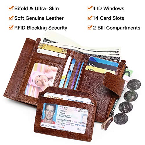 FALAN MULE Wallet for Men Genuine Leather RFID Blocking Mens Wallet with Zipper Coin Pocket ID Window