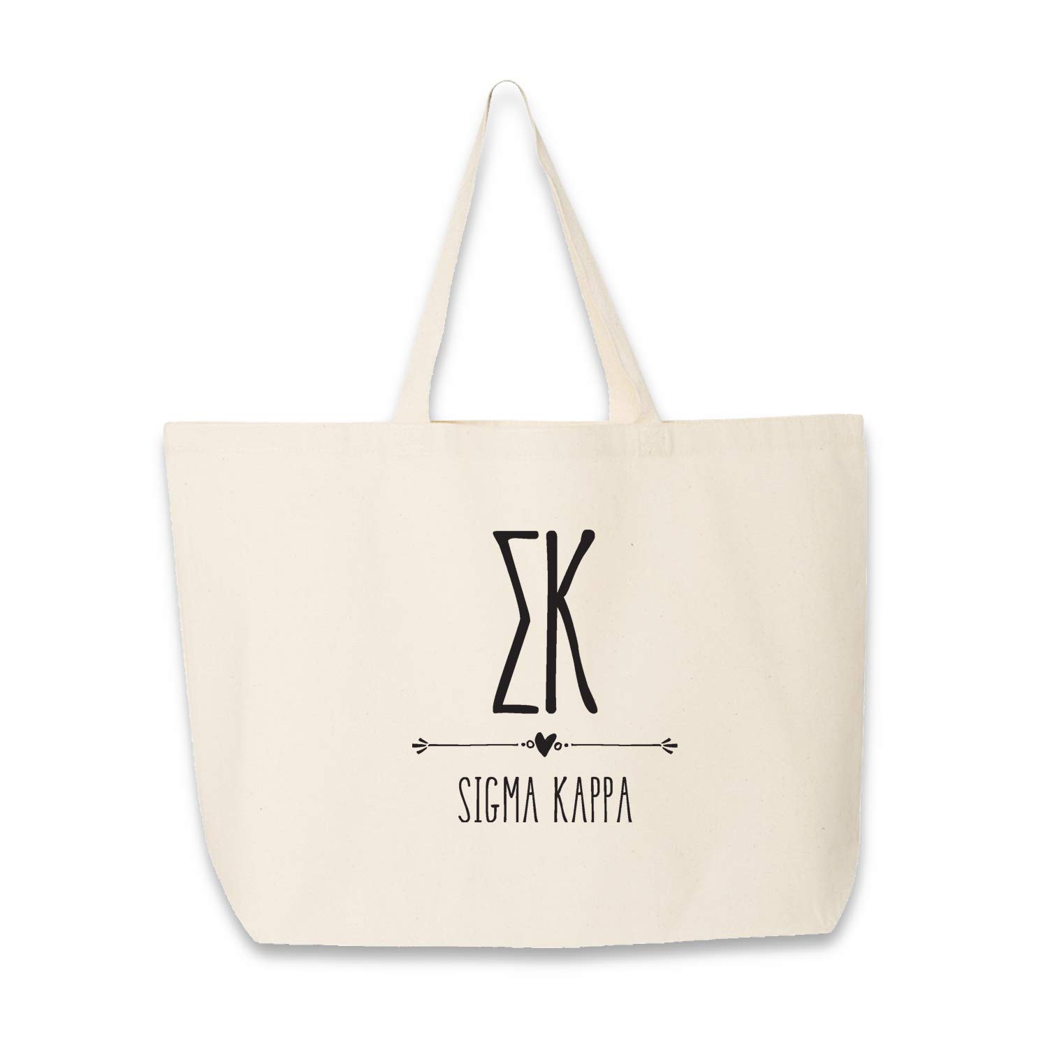 Greek Letters and Stylized Sigma Kappa Printed with Heart Design - Large Canvas Tote Bag for Women - Tote Bags for Sorority