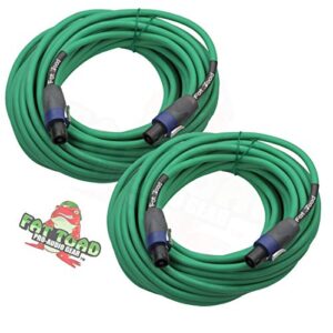 fat toad speakon to speakon cables (2 pack) 50ft professional pro audio green speaker pa cord with twist lock connector | 12 awg wire for impeccable studio recording & dj stage performance gear