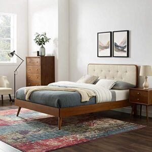 Modway MOD-6648-WAL-BEI Bridgette Twin Wood Platform Bed with Splayed Legs, Walnut Beige