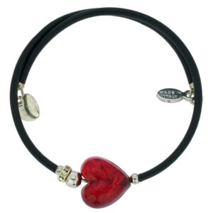 glass of venice venetian glamour murano glass bracelet italian silver leaf lined red heart - handmade blown glass - murano glass bracelets for women