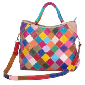 Women's Multicolor Tote Handbag Genuine Leather Design Hobo Shoulder Bag Purses (Multicoloured-2)