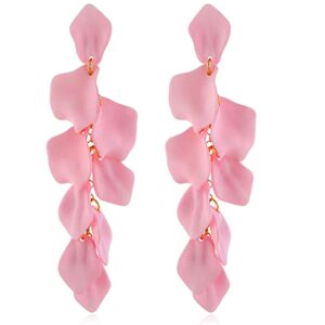 long acrylic rose flower petal drop dangle earrings bohemian hanging resin floral tassel statement earrings for women girls gifts lightweight jewelry-d pink