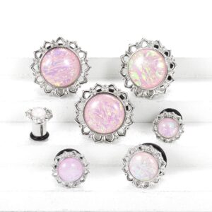 TBOSEN 1Pairs Pink Flower Style Ear Gauges Stainless Steel Ear Tunnel Plugs Ear Gauges Expanders Body Piercing Gauges 2g-5/8'' in 6mm-16mm