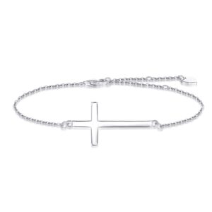 yzsfmzge cross bracelet/anklet for women 925 sterling silver adjustable cross faith bracelet anklet dainty sideways religious cross jewelry confirmation gift for easter daily