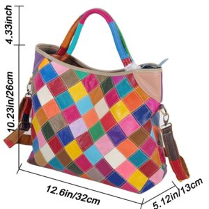 Women's Multicolor Tote Handbag Genuine Leather Design Hobo Shoulder Bag Purses (Multicoloured-2)