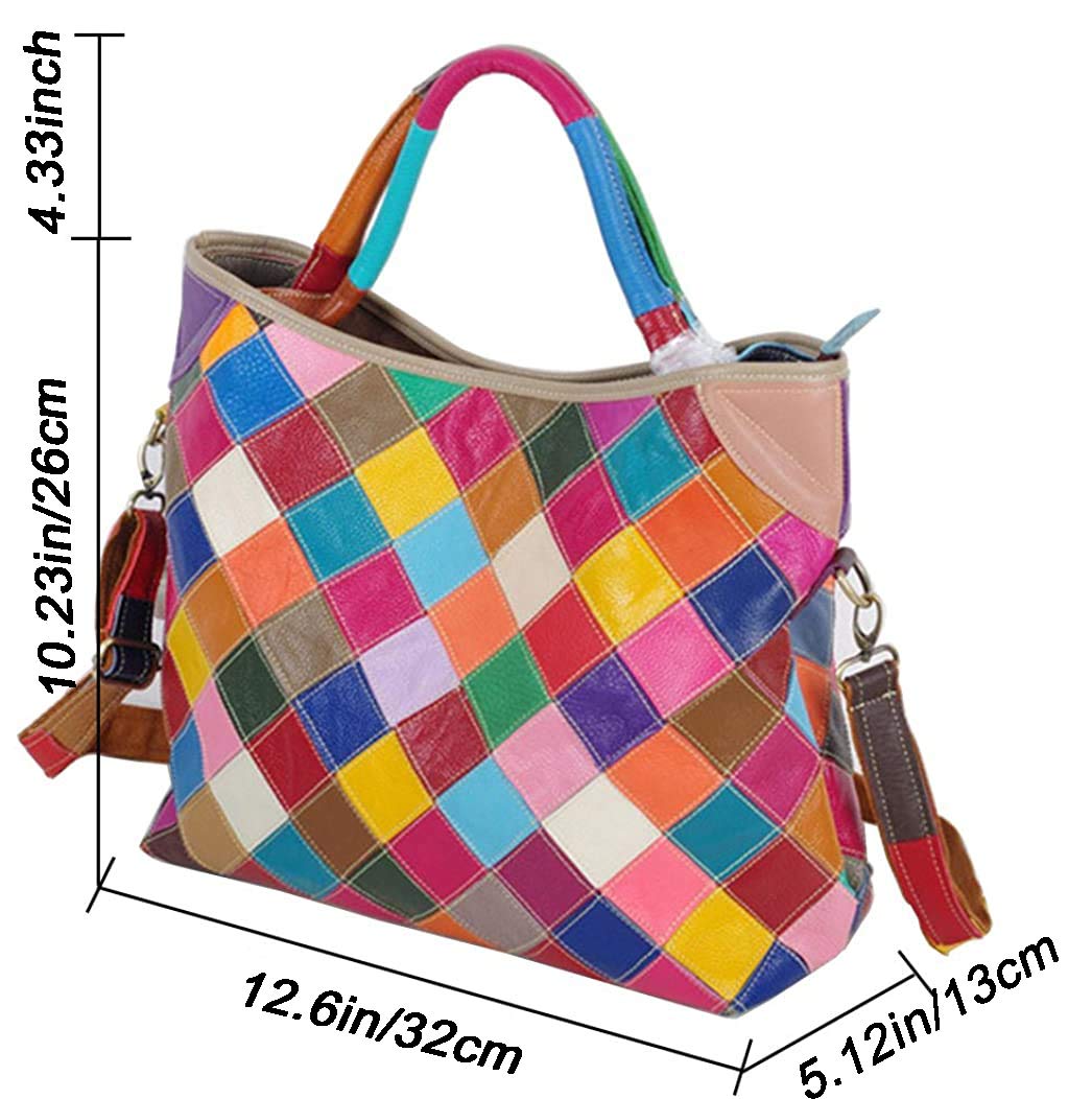 Women's Multicolor Tote Handbag Genuine Leather Design Hobo Shoulder Bag Purses (Multicoloured-2)