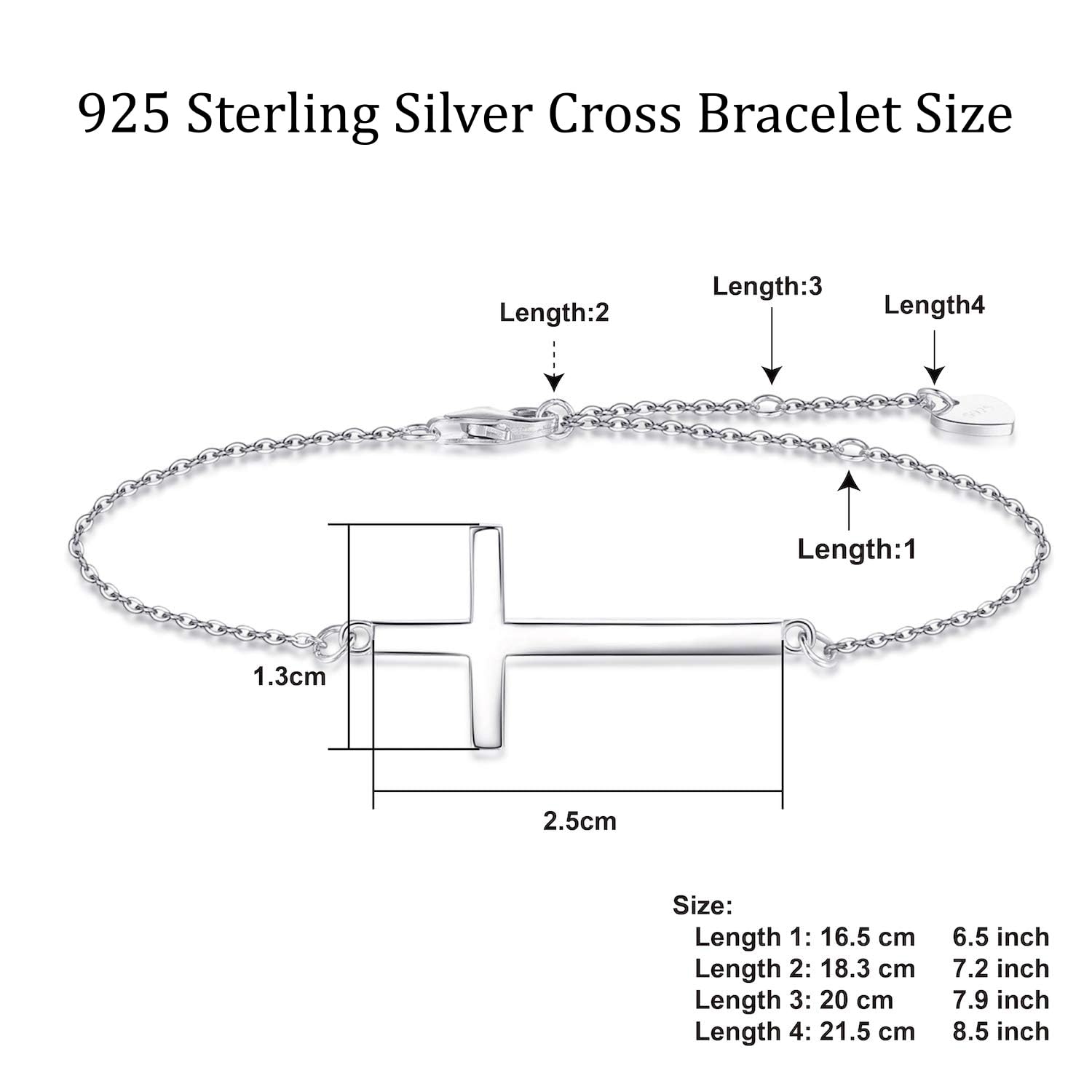 YZSFMZGE Cross Bracelet/Anklet for Women 925 Sterling Silver Adjustable Cross Faith Bracelet Anklet Dainty Sideways Religious Cross Jewelry Confirmation Gift for Easter Daily