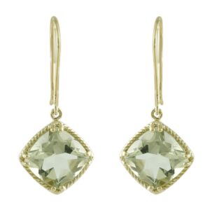 carillon stunning green amethyst natural gemstone cushion shape drop dangle engagement earrings 925 sterling silver jewelry | yellow gold plated