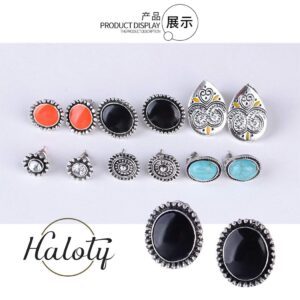 Haloty 6 Pairs Boho Turquoise Earring Set Vintage Colorful Stud Halloween Earring Jewelry for Women and Girls