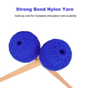 Marimba Mallets, Blue Medium Hard Mallets Yarn Head Keyboard Marimba Mallets with Maple Handle, Pack of 2