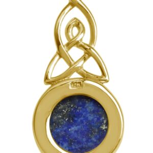 Silvershake Natural Lapis Lazuli 14K Yellow Gold Plated 925 Sterling Silver Triquetra Celtic Knot Pendant