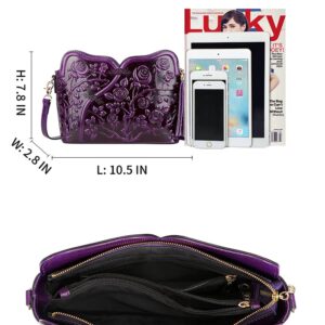 PIJUSHI Designer Leather Handbags for Women Ladies Floral Crossbody Shoulder Bags Clutch Purse (20093 Purple)