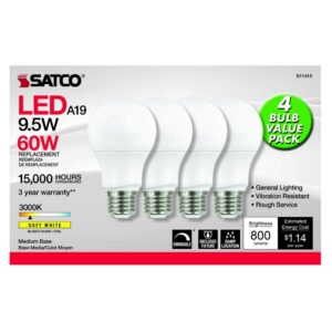 satco 4.17 inch 9.5w a19 led medium base replacement lamp (pack of 4)-3000 color temperature-frosted finish