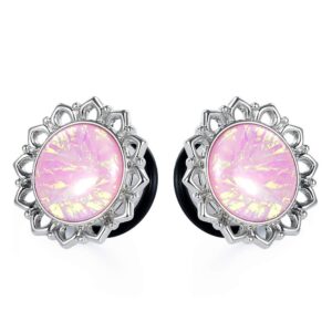 TBOSEN 1Pairs Pink Flower Style Ear Gauges Stainless Steel Ear Tunnel Plugs Ear Gauges Expanders Body Piercing Gauges 2g-5/8'' in 6mm-16mm